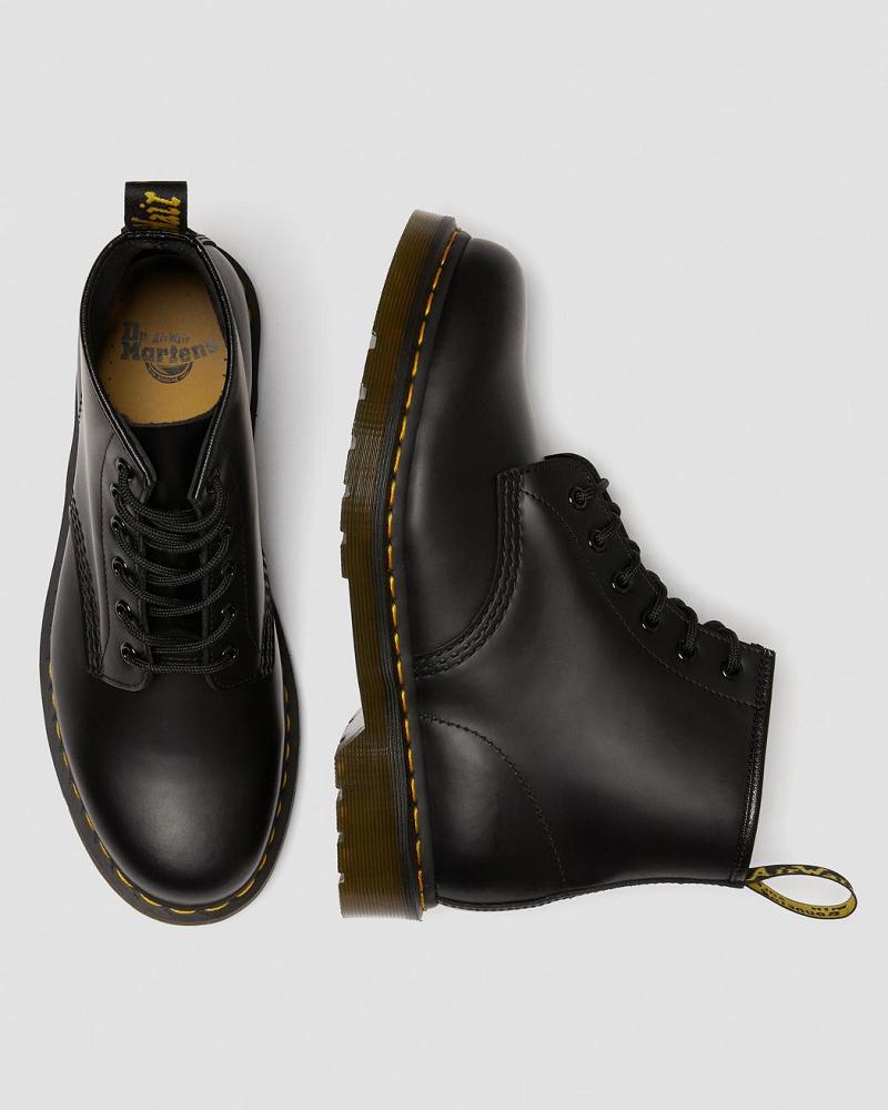 Black Women's Dr Martens 101 Yellow Stitch Smooth Leather Ankle Boots | CA 11WNB